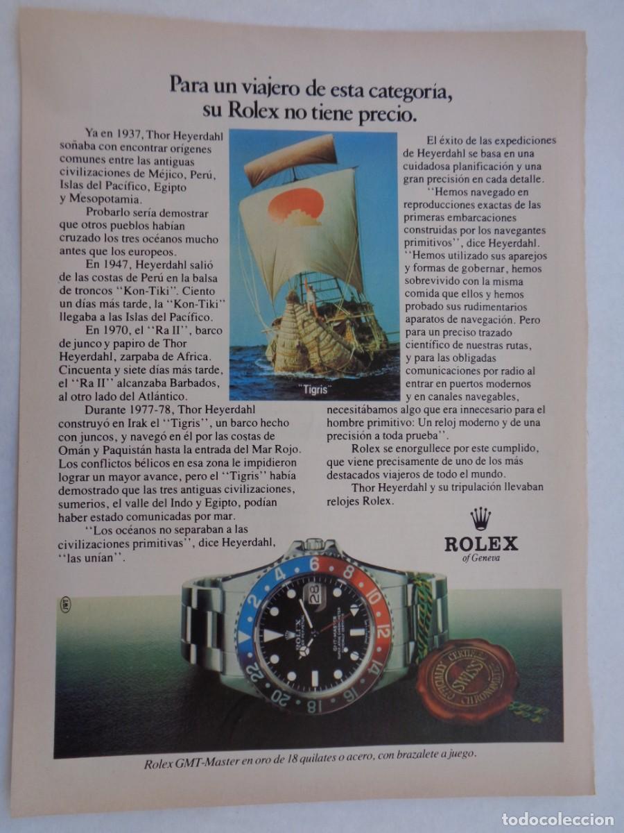 Sammelleidenschaft Papier: HOJA DE REVISTA CON ANUNCIO PUBLICITARIO DE RELOJ ROLEX , A&Ntilde;OS 80