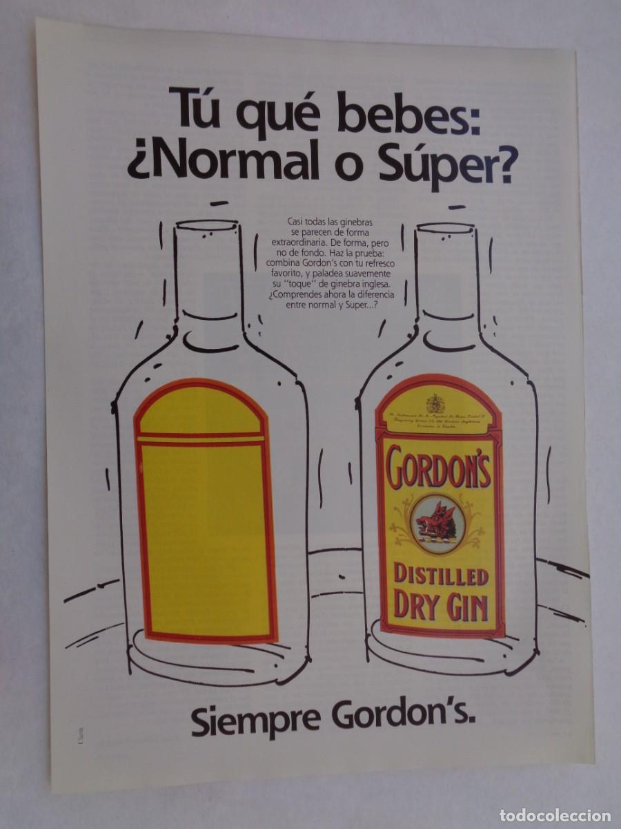 Coleccionismo: HOJA DE REVISTA CON ANUNCIO PUBLICITARIO DE BEBIDA ALCOHOLICA GINEBRA GORDON&acute;S . A&Ntilde;OS 80