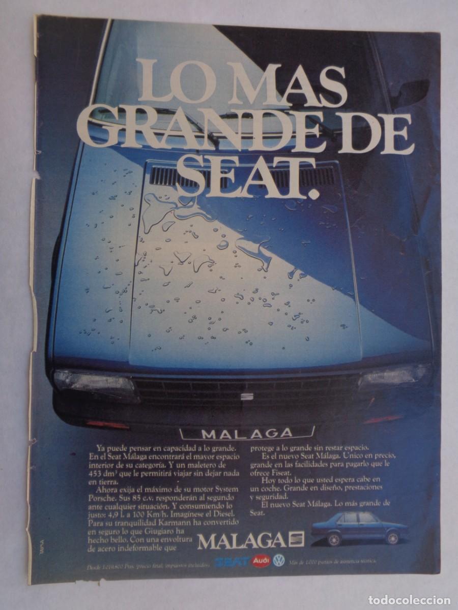 Coleccionismo: HOJA DE REVISTA CON ANUNCIO PUBLICITARIO DE COCHE SEAT MALAGA. A&Ntilde;OS 80