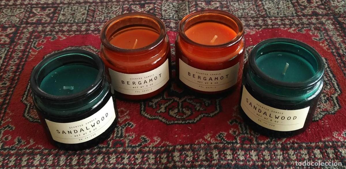 Colecionismo: M223 Lote 4 velas arom&aacute;ticas en portavelas - 2 Bergamot y 2 Sandalwood - 6cm alto y 6cm di&aacute;metro