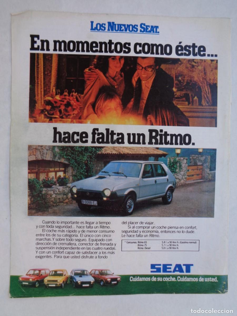 Coleccionismo: HOJA DE REVISTA CON ANUNCIO PUBLICITARIO DE COCHE SEAT RITMO. A&Ntilde;OS 80