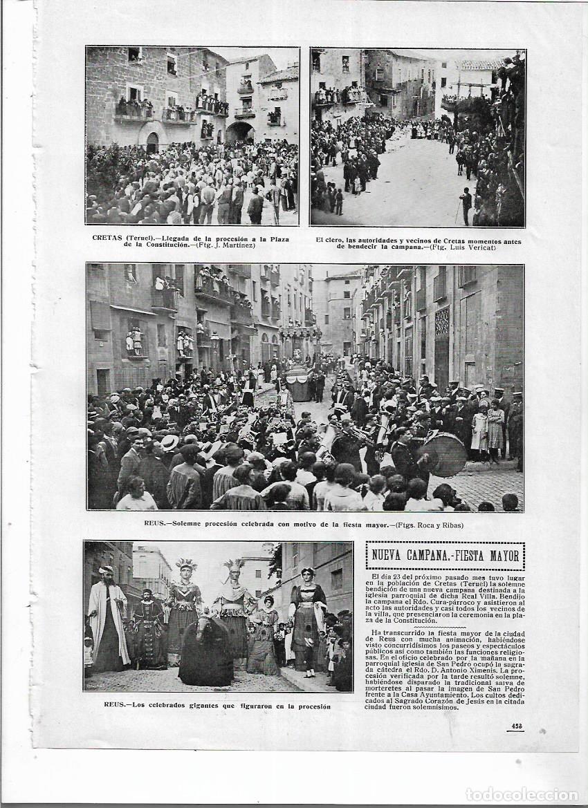 Colecionismo: A&Ntilde;O 1914 RECORTE PRENSA CRETAS TERUEL PROCESION BENDICION NUEVA CAMPANA IGLESIA