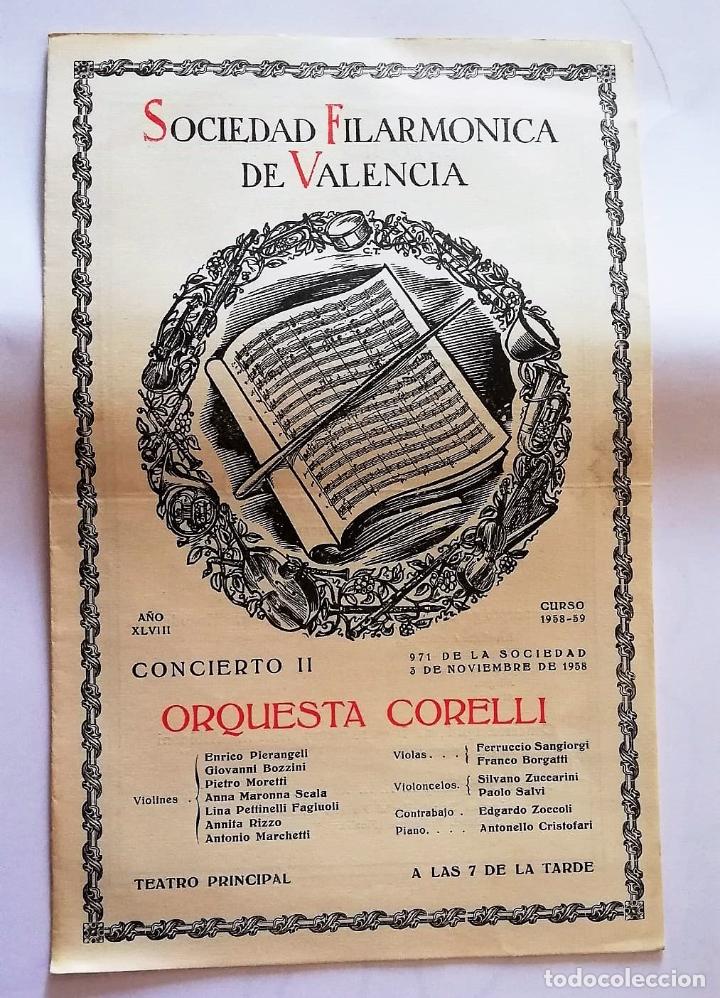 Colecionismo: SOCIEDAD FILARM&Oacute;NICA DE VALENCIA CURSO 1958-59 CONCIERTO II : ORQUESTA CORELLI