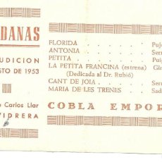 Coleccionismo: VALLVIDRERA (BARCELONA) PROGRAMA 7 SARDANES COBLA EMPÒRIUM (AGOST 1953)