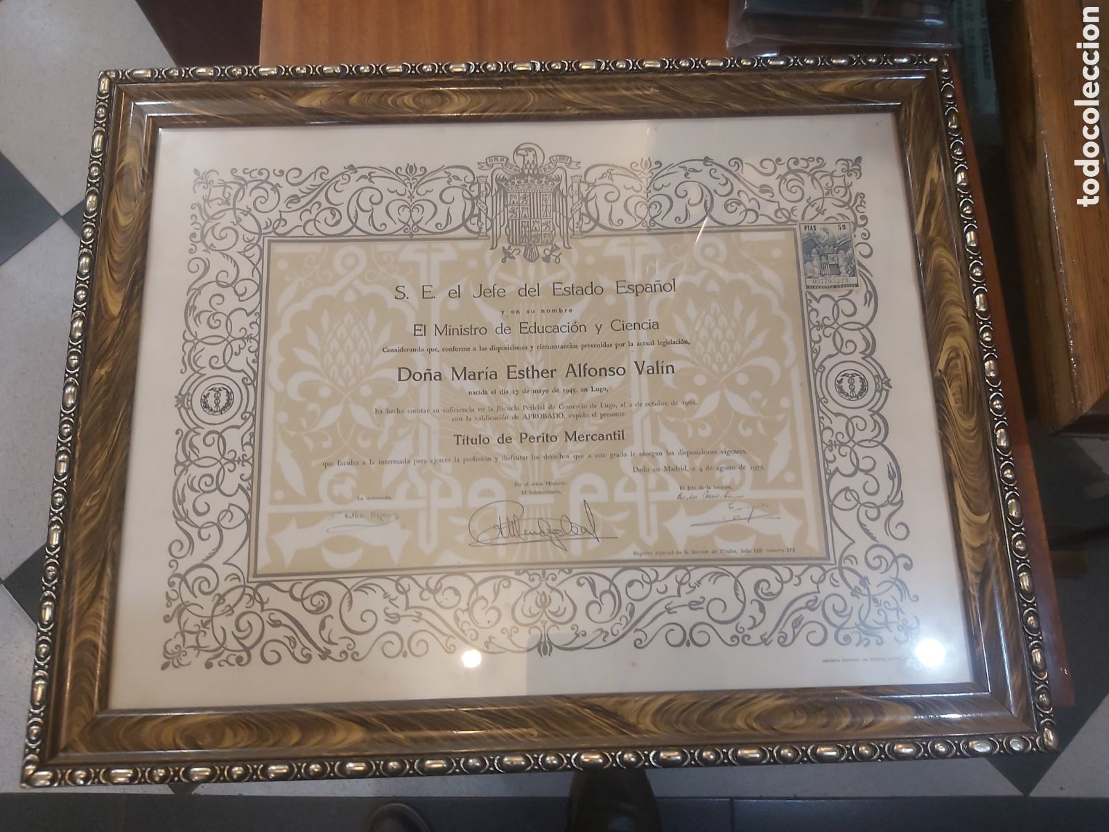 Collezionismo: T&iacute;tulo perito mercantil ministerio educaci&oacute;n y ciencia 1972 jefe del estado espa&ntilde;ol