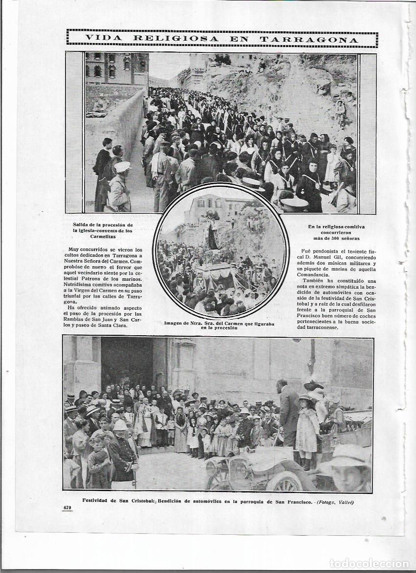 Coleccionismo: A&Ntilde;O 1912 RECORTE PRENSA TARRAGONA PROCESION VIRGEN DEL CARMEN FIESTA SAN CRISTOBAL BENDICION COCHES