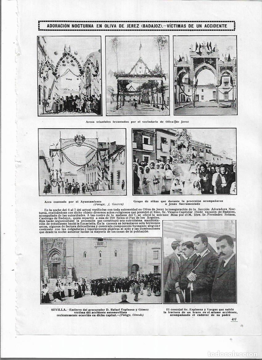 Collezionismo: A&Ntilde;O 1912 RECORTE PRENSA ADORACION NOCTURNA EN OLIVA DE JEREZ BADAJOZ ARCOS TRIUNFALES PROCESION