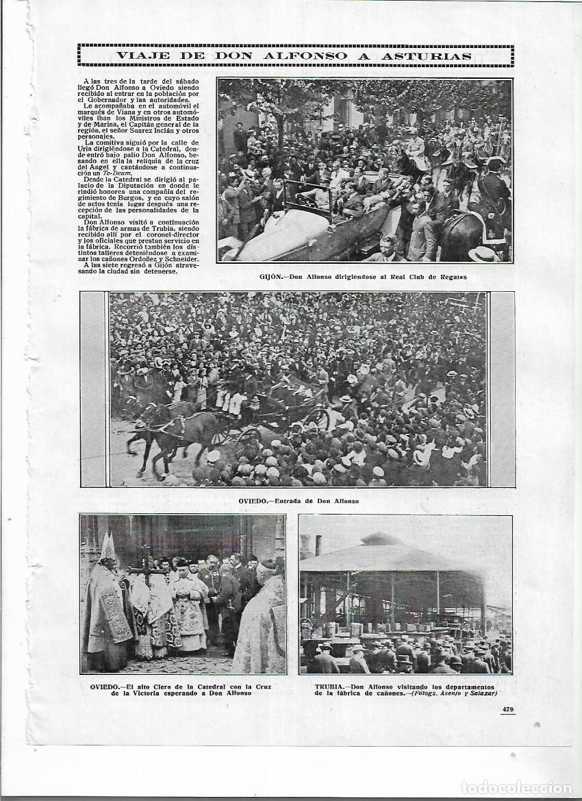 Collezionismo: A&Ntilde;O 1912 RECORTE PRENSA VIAJE REY ALFONSO A ASTURIAS OVIEDO GIJON TRUBIA FABRICA DE CA&Ntilde;ONES