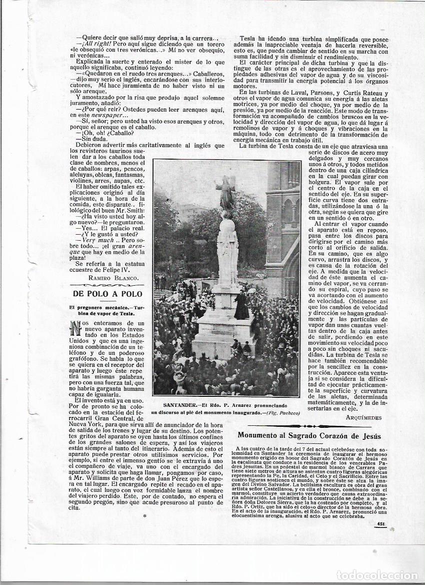 Collezionismo: A&Ntilde;O 1912 RECORTE PRENSA SANTANDER INAUGURACION MONUMENTO AL SAGRADO CORAZON DE JESUS
