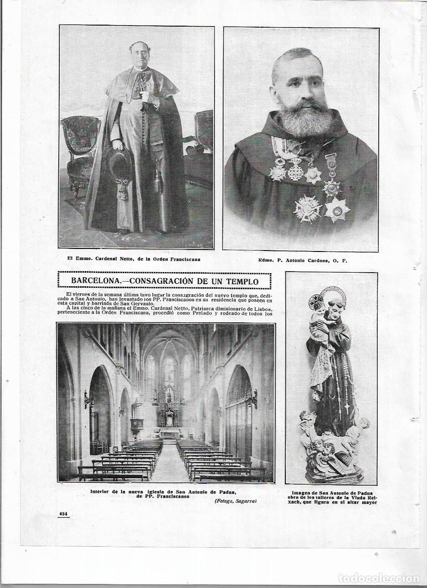 Collezionismo: A&Ntilde;O 1912 RECORTE PRENSA BCNA CONSAGRACION IGLESIA SAN ANTONIO DE PADUA PADRES FRANCISCANOS