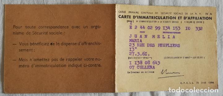 Collezionismo: ANTIGUO DOCUMENTO /OLD DOCUMENT: CARTE D'IMMATRICULATION ET D'AFFILIATION 1961