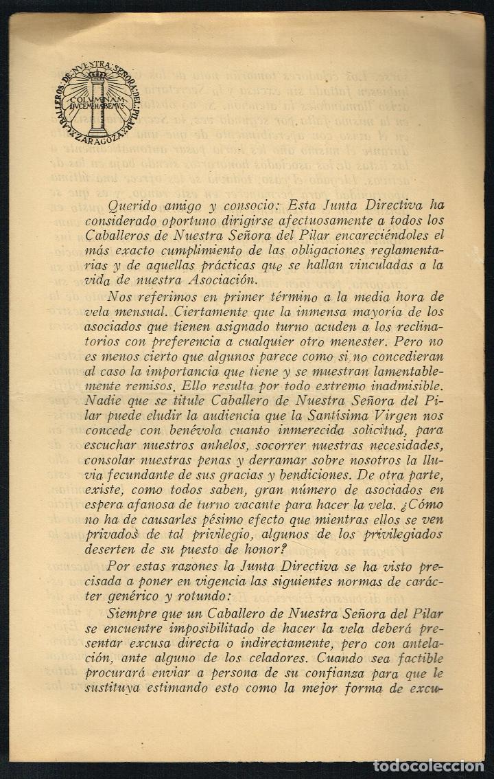 Collecting paper: ESCRITO PARA LOS CABALLEROS DE NUESTRA SE&Ntilde;ORA DEL PILAR, ZARAGOZA - FEBRERO 1946