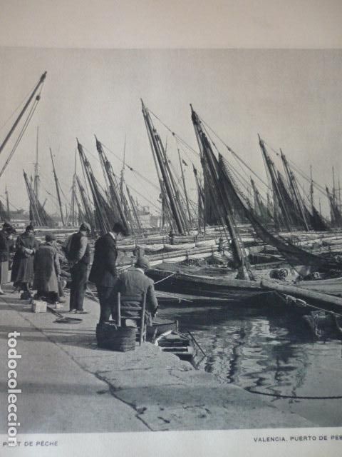 Coleccionismo: VALENCIA PUERTO DE PESCADORES ANTIGUA LAMINA HUECOGRABADO 1936