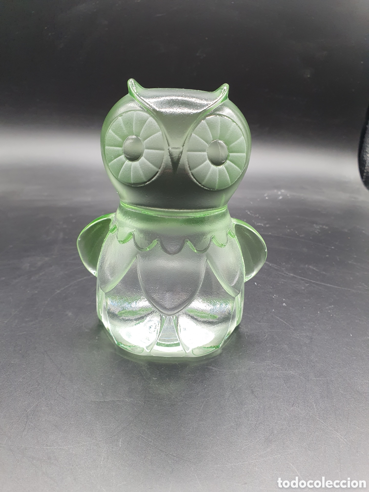 Coleccionismo: Pisapapeles cristal lechuza verde