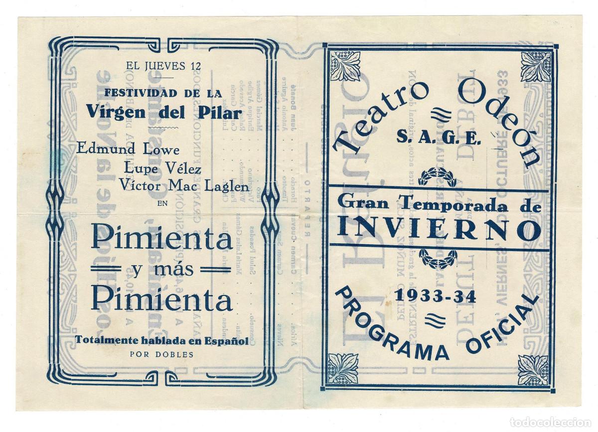 Coleccionismo: TEATRO ODE&Oacute;N. GRAN TEMPORADA DE INVIERNO- 1933-34. PROGRAMA OFICIAL. EL REFUGIO. - Foto 1