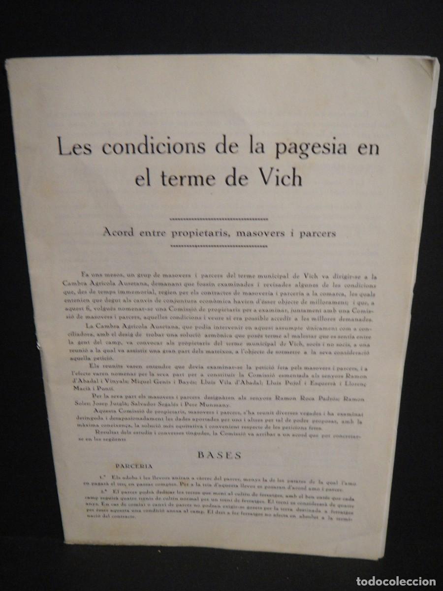 Coleccionismo: les condicions de la pagesia en el terme de vich - agosto de 1932