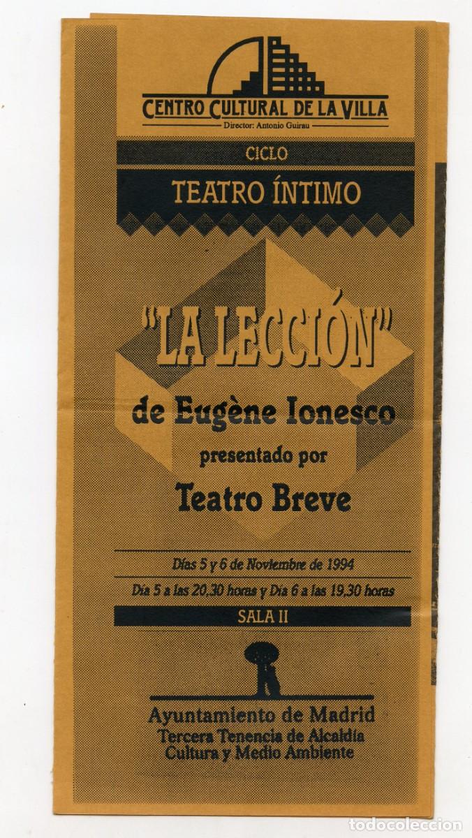 Coleccionismo: Programa de mano &rdquo;La Lecci&oacute;n&rdquo; de E. Ionesco Centro Cultural de La Villa, Madrid 1994 - Foto 1