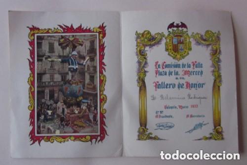 Coleccionismo: DOCUMENTO FALLERO MAYOR - FALLA DE LA MERCED DE VALENCIA A&Ntilde;O 1955 - Foto 2