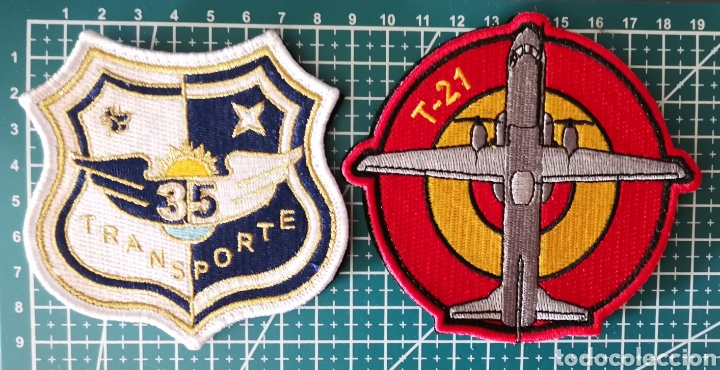 Coleccionismo: 2 Parches bordados ALA 35 TRANSPORTE y T-21 BASE A&Eacute;REA GETAFE EJ&Eacute;RCITO DEL &Aacute;IRE Y DEL ESPACIO ESPA&Ntilde;A