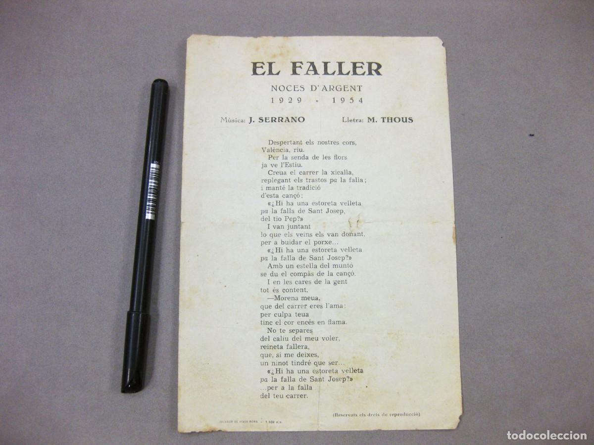 Coleccionismo: Himno El Faller. Noces d'Argent. 1929-1954. M&uacute;sica J. Serrano. Lletra M. Thous. En Valenciano.