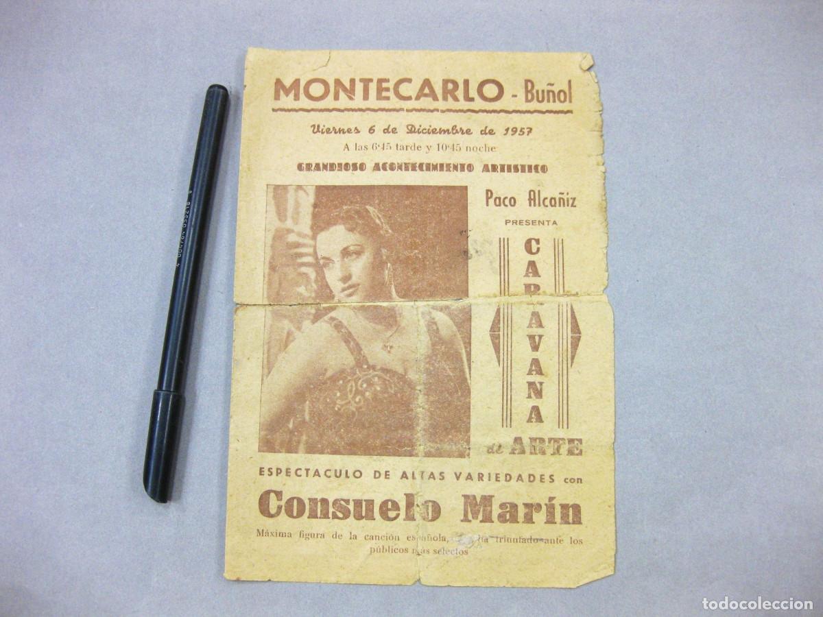 Coleccionismo: Programa Montecarlo Bu&ntilde;ol. 6 diciembre 1957. Consuelo Mar&iacute;n. Ampar&iacute;n del Carmen.