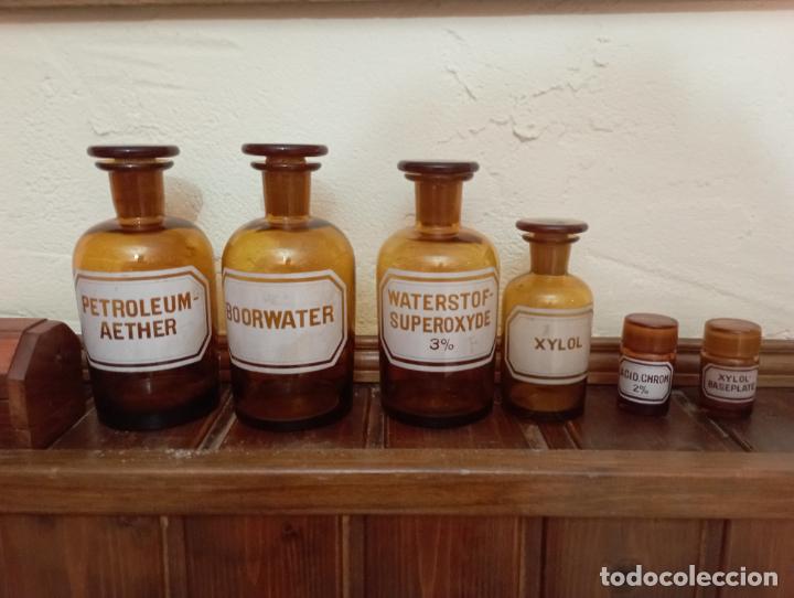 Coleccionismo: lote de recipientes de laboratorio-farmacia -ambar --holanda