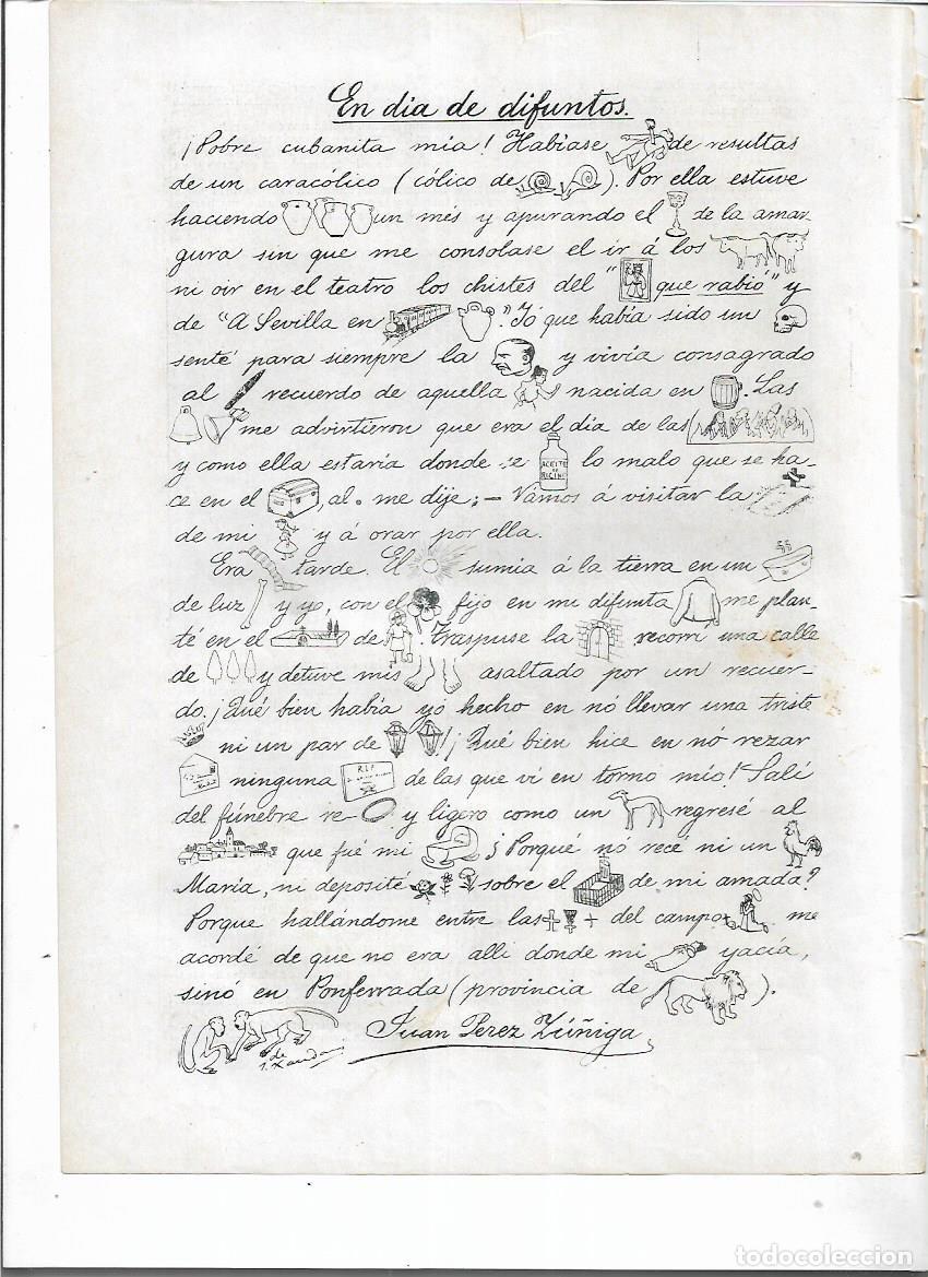 Coleccionismo: A&Ntilde;O 1903 RECORTE PRENSA POESIA PICTOGRAMA EN DIA DE DIFUNTOS POR JUAN PEREZ ZU&Ntilde;IGA DIBUJOS XAUDARO