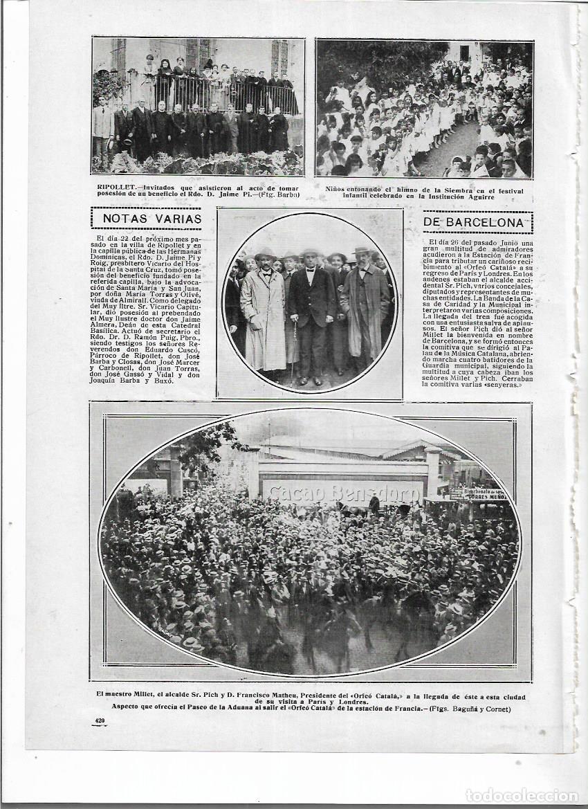 Sammelleidenschaft Papier: A&Ntilde;O 1914 RECORTE PRENSA MILLET ORFEO LLEGADA BCNA ESTACION FRANCIA PASEO DE LA ADUANA CACAO BENSDORP