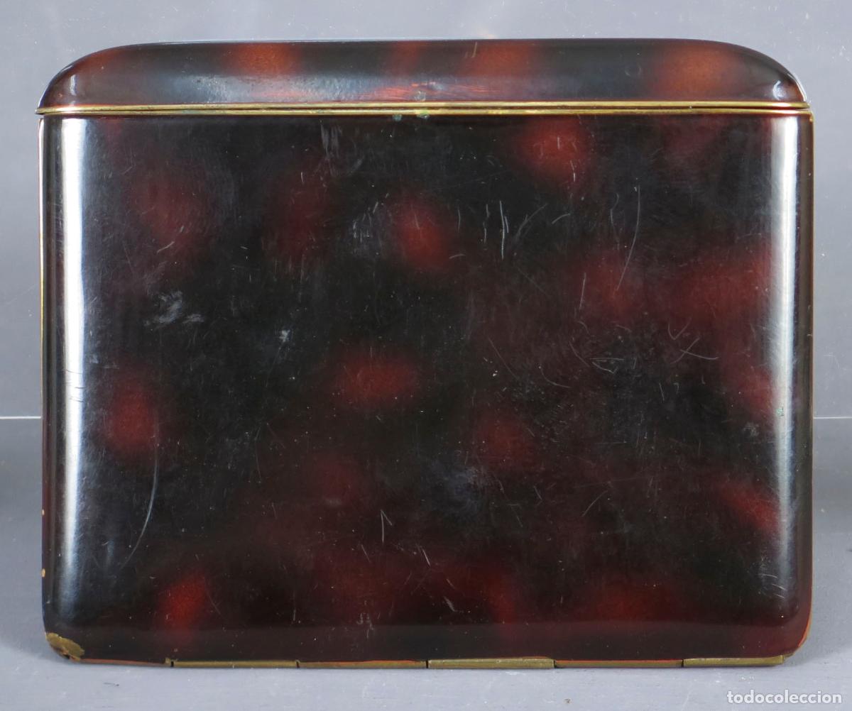 Coleccionismo: PITILLERA DE BRONCE ESMALTADA SIMULANDO CAREY - Foto 2