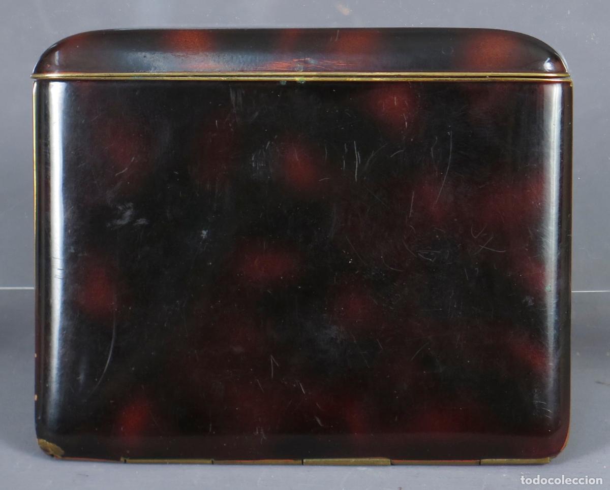 Coleccionismo: PITILLERA DE BRONCE ESMALTADA SIMULANDO CAREY - Foto 1