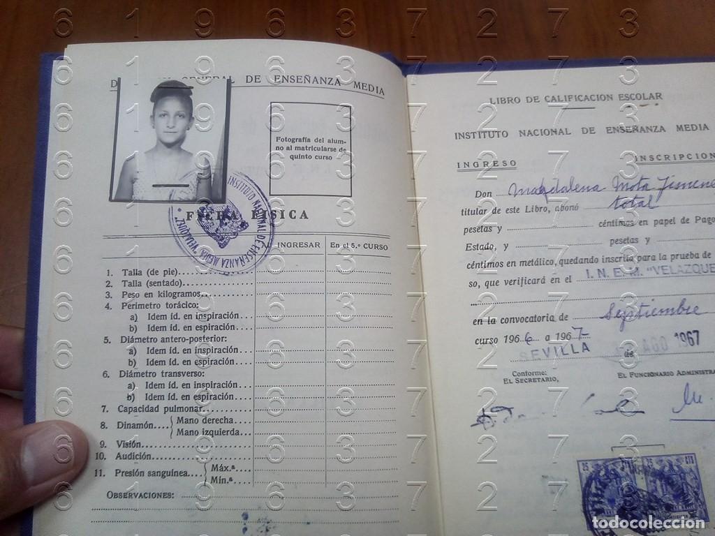 Coleccionismo: SEVILLA INSTITUTO VELAZQUEZ 1967 LIBRO DE CALIFICACION ESCOLAR NOTAS CR6