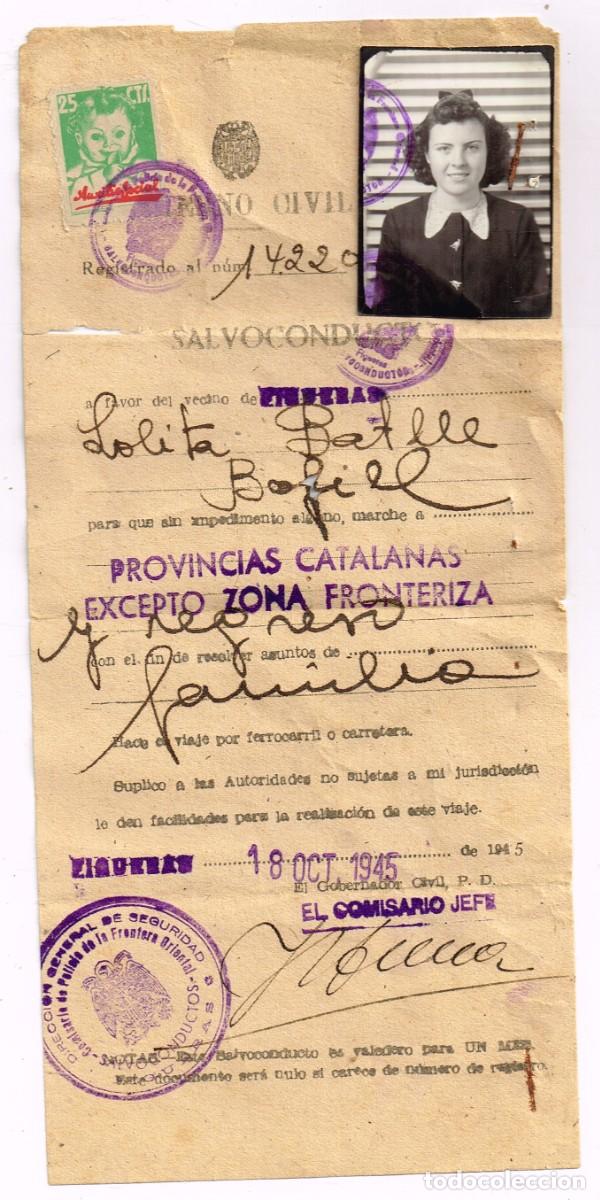 Coleccionismo: 1945 18/10 FIGUERES BONITO SALVOCONDUCTO PROVINCIAS CATALANAS EXCEPTO ZONA FRONTERIZA
