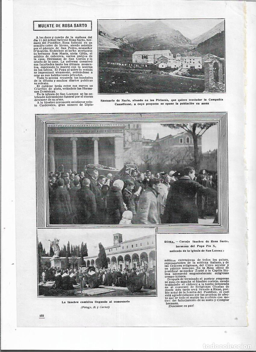 Collezionismo: A&Ntilde;O 1913 RECORTE PRENSA MUERTE ENTIERRO DE ROSA SARTO HERMANA DEL PONTIFICE PAPA PIO X