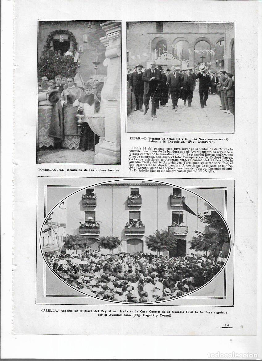 Collecting paper: 1914 RECORTE PRENS CALELLA PLAZA DEL REY IZADA BANDERA CUARTEL GUARDIA CIVIL DONADA POR AYUNTAMIENTO