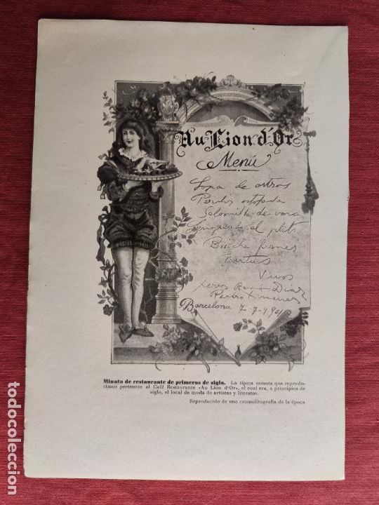 Coleccionismo: MINUTA DE RESTAURANTE DE PRIMEROS DE SIGLO EN BARCELONA - AU LION D,OR - VER LA OTRA CARA.