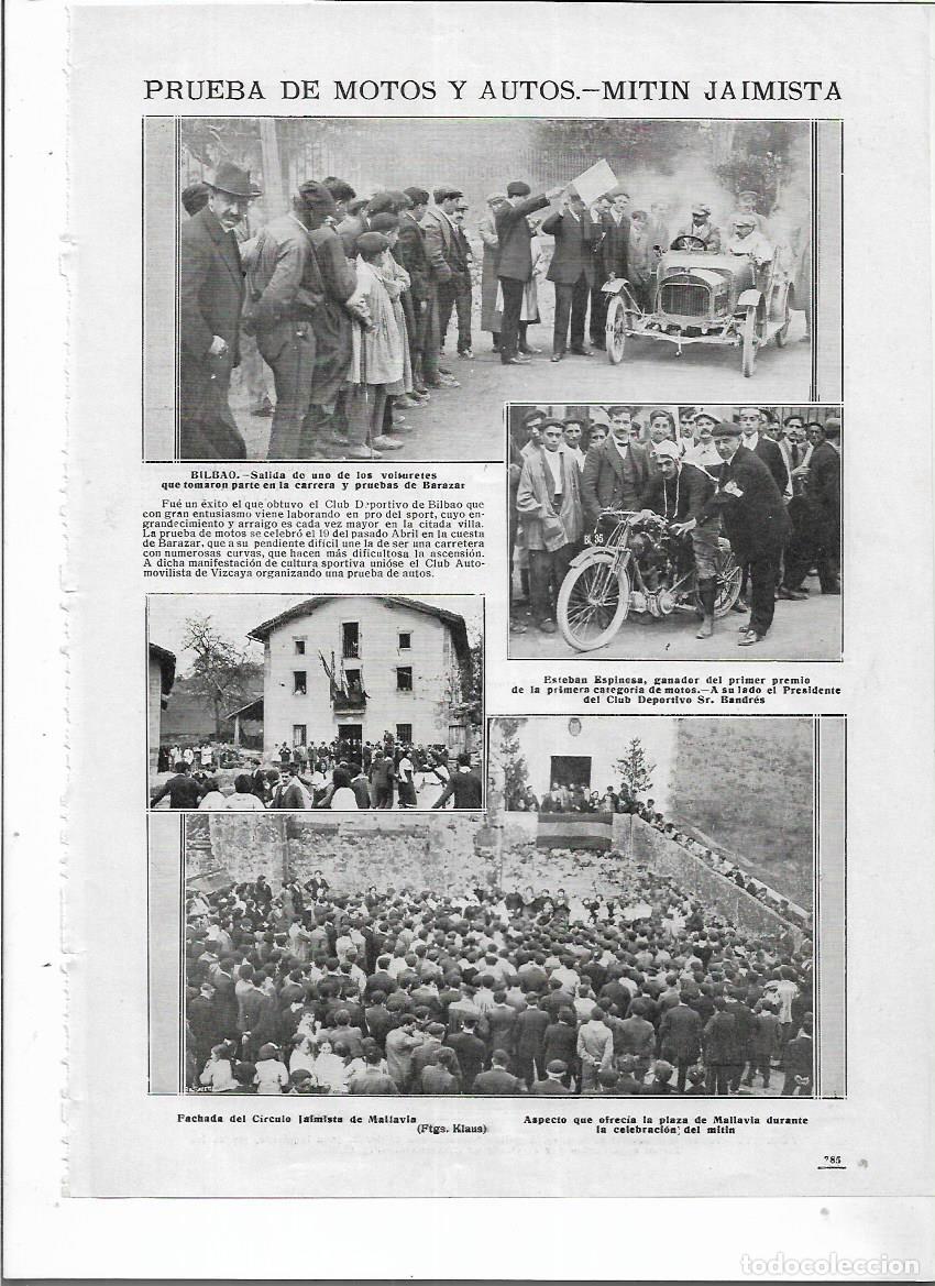 Collezionismo: A&Ntilde;O 1914 RECORTE PRENSA BILBAO CARRERA DE MOTOS AUTOMOVIL PRUEBAS DE BARAZAR COCHES ESTEBAN ESPINOSA