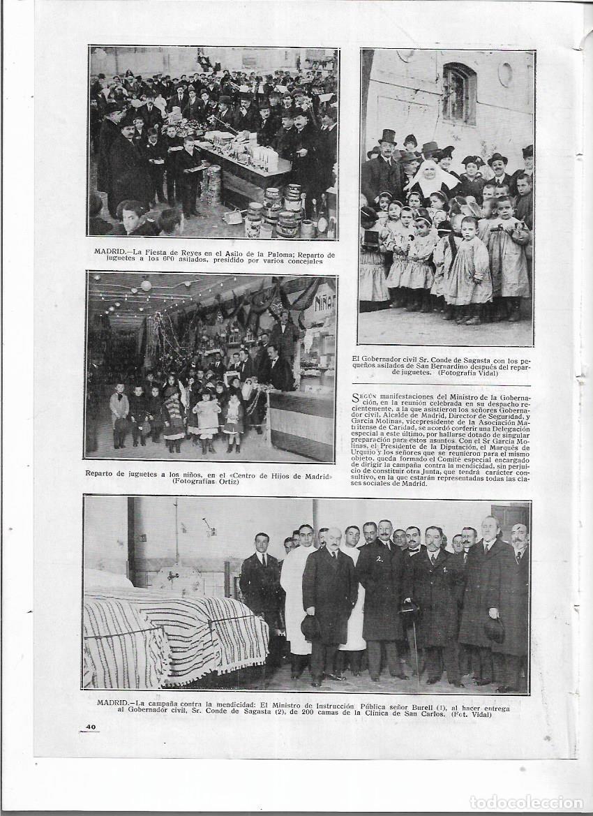 Coleccionismo: A&Ntilde;O 1916 RECORTE PRENSA MADRID FIESTA DE REYES REPARTO JUGUETES ASILO DE LA PALOMA TAMBOR ZAMBOMBA