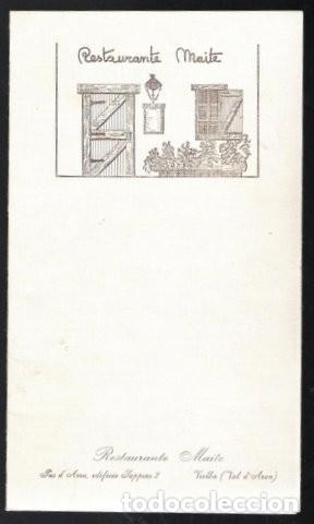 Coleccionismo: MENU RESTAURANTE MAITE. Pas dArru, edificio Sapporo2, Vielha (Val dAran) - Foto 1