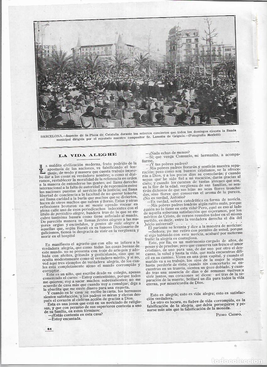Coleccionismo: A&Ntilde;O 1916 RECORTE PRENSA BARCELONA PLAZA CATALUNYA CONCIERTOS DEL DOMINGO BANDA MUNICIPAL LAMOTTE