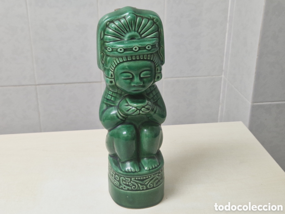 Coleccionismo: BOTELLA DE PORCELANA FIGURA AZTECA - Foto 2