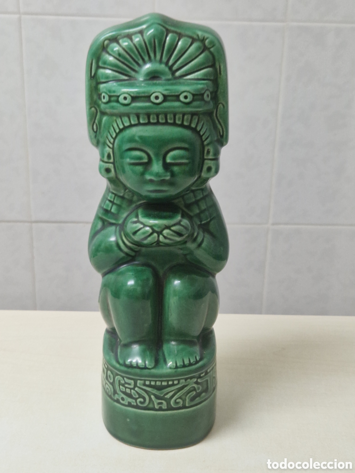 Coleccionismo: BOTELLA DE PORCELANA FIGURA AZTECA - Foto 6