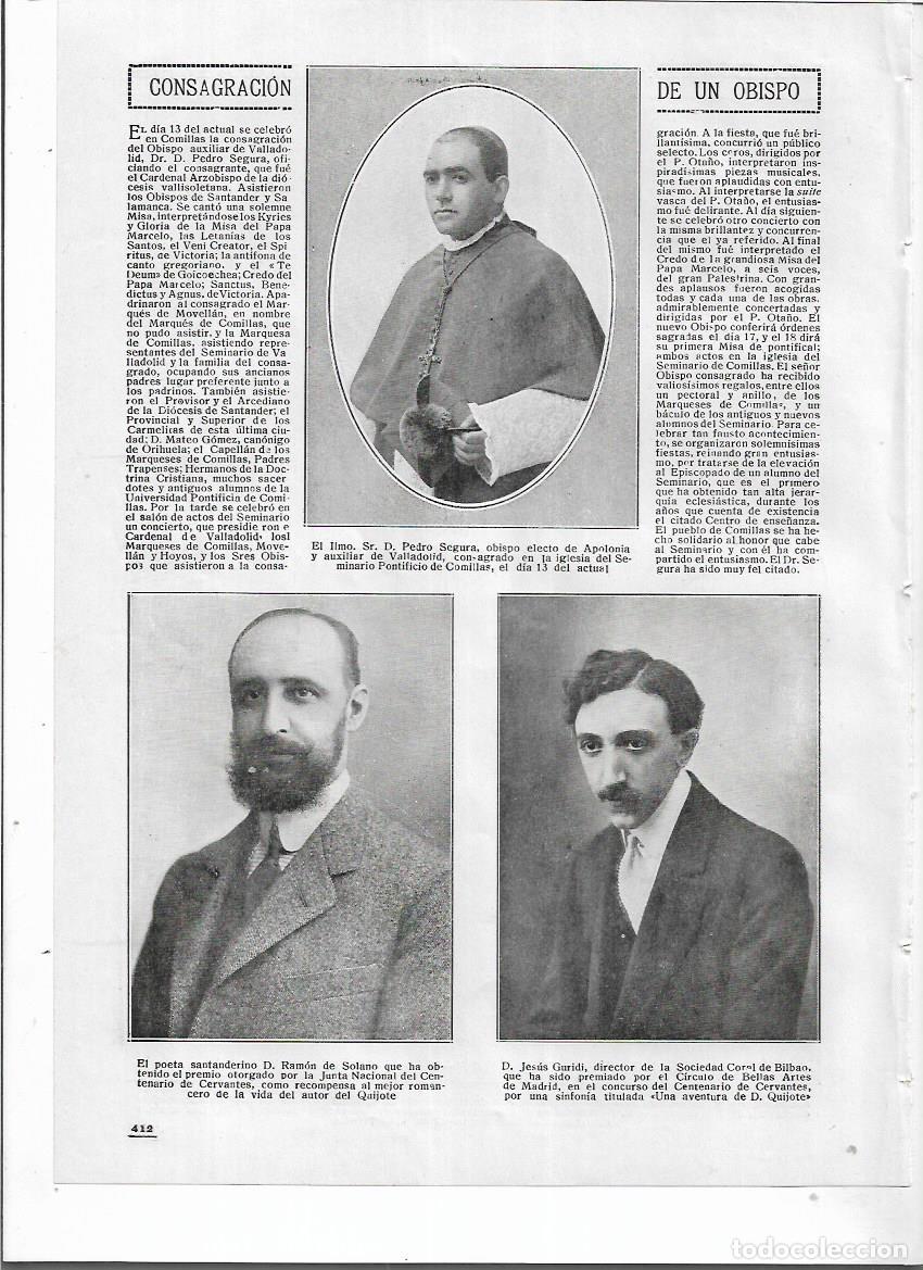 Coleccionismo: A&Ntilde;O 1916 RECORTE PRENSA COMILLAS CONSAGRACION DEL OBISPO PEDRO SEGURA DE APOLONIA AUX DE VALLADOLID