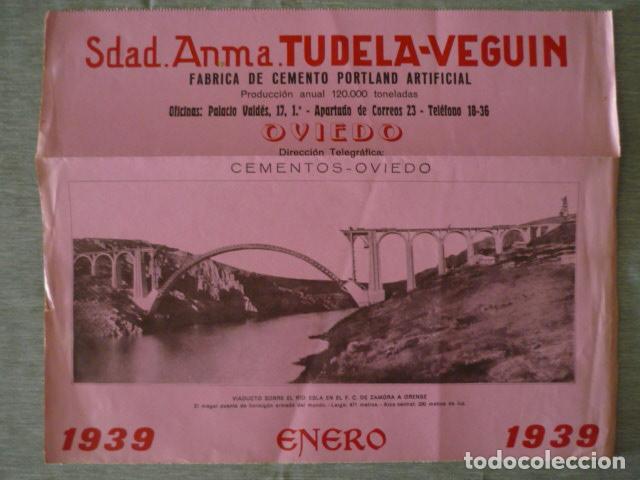 Coleccionismo: ZAMORA VIADUCTO SOBRE EL RIO ESLA EN CONSTRUCCI&Oacute;N TUDELA VEGUIN CEMENTOS PUBLICIDAD CALENDARIO 1939