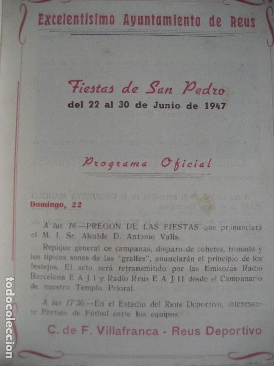 Coleccionismo: Reus. 1947. Fiestas de San Pedro. Programa - Foto 2