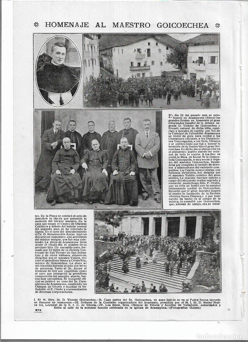 Colecionismo: 1916 RECORTE PRENSA ARAMAYONA ALAVA HOMENAJE MAESTRO VICENTE GOICOECHEA CASA NATAL MUSICA RELIGIOSA