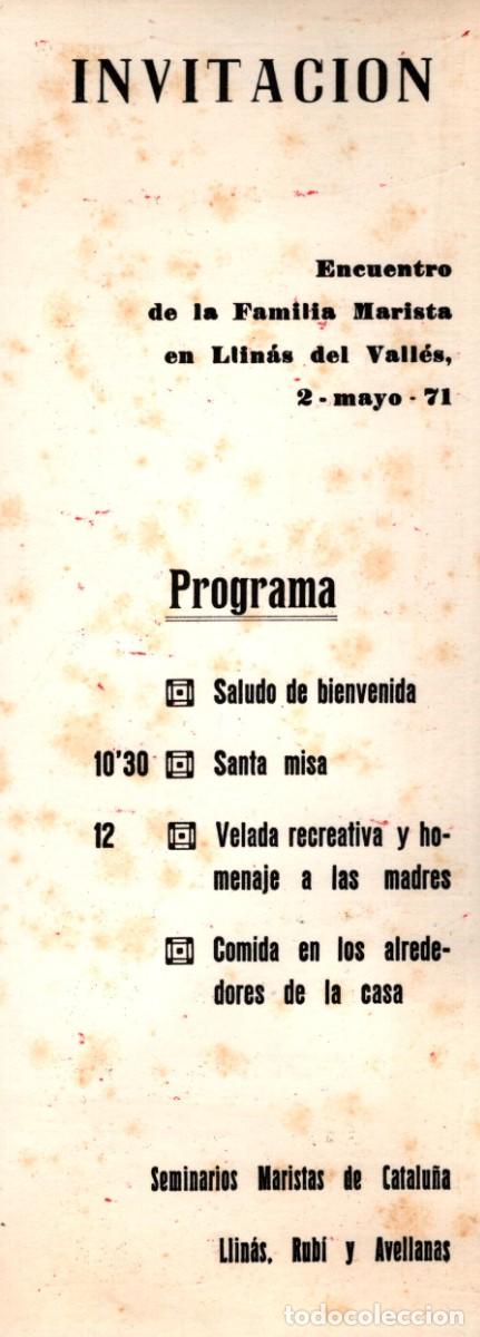 Coleccionismo: Invitaci&oacute;n familia Marista Llin&aacute;s del Vall&eacute;s 1971