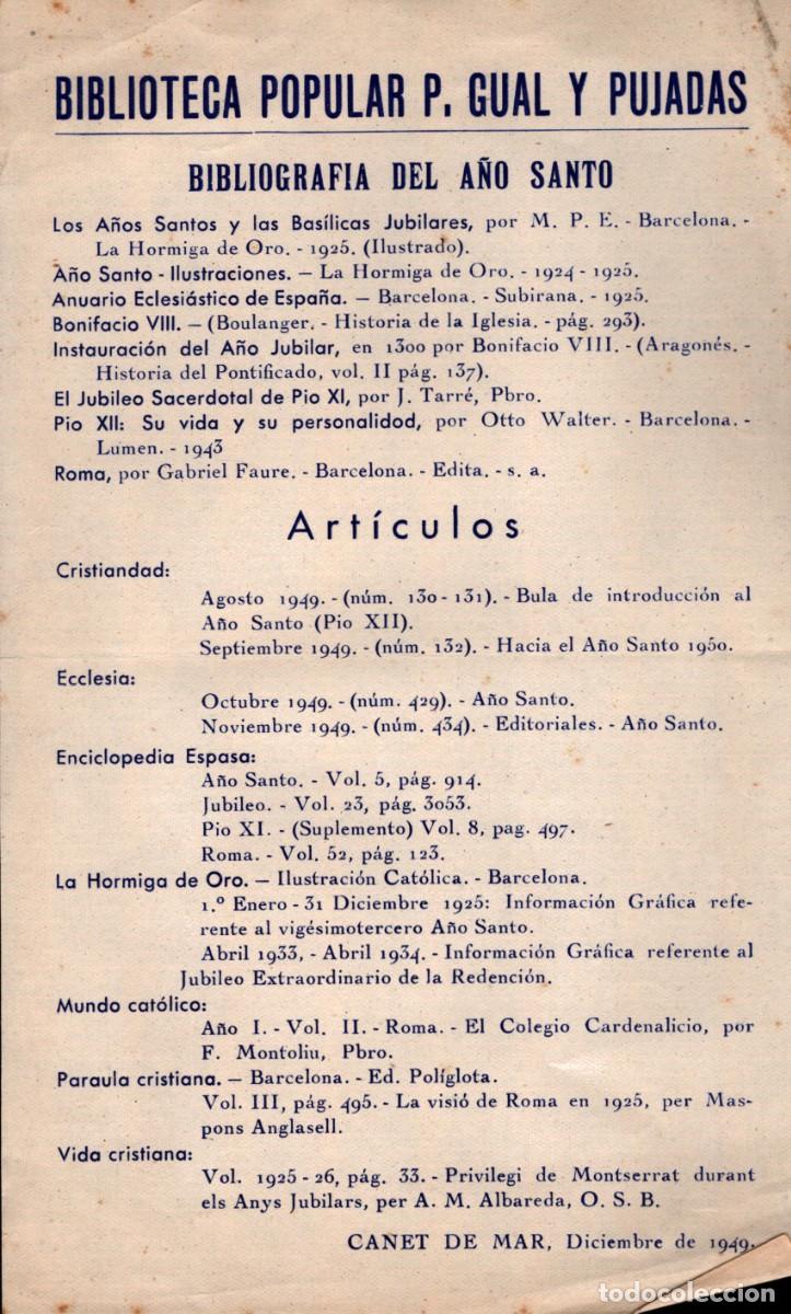 Coleccionismo: biblioteca popular p. gual y pujadas biografia del a&ntilde;o santo canet de mar 1949