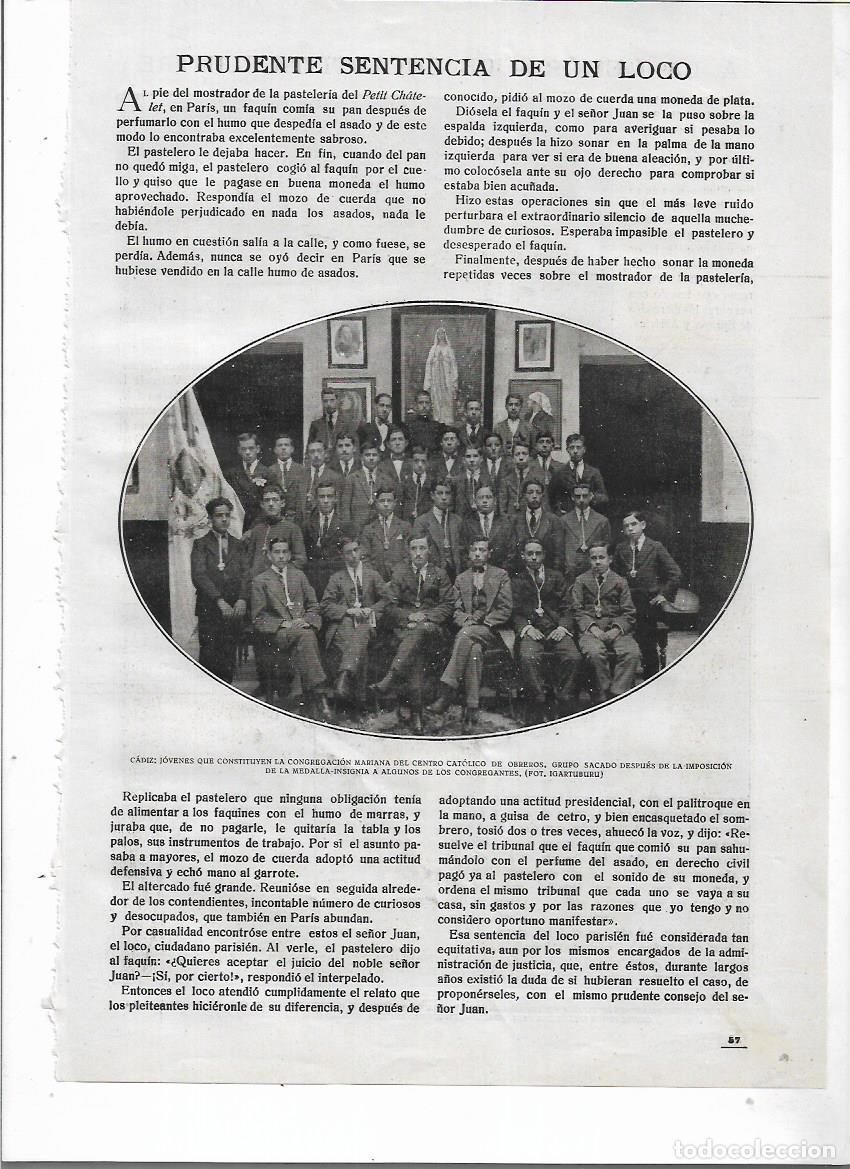 Collezionismo: A&Ntilde;O 1919 RECORTE PRENSA CADIZ JOVENES CONGREGACION MARIANA DEL CENTRO CATOLICO DE OBREROS