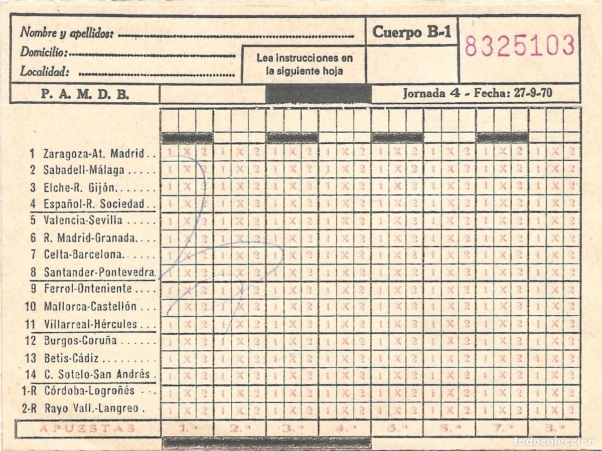 Coleccionismo: Quiniela de Futbol de a&ntilde;os 1970