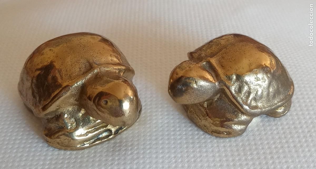 Coleccionismo: TORTUGA - PEQUE&Ntilde;A Y MINI - LOTE DE 2 - ORIGINAL METAL DORADO MACIZA - VER FOTOS Y DATOS -N&ordm; 103/104